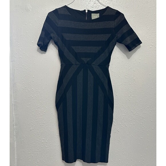 Maeve Charcoal and Black Geometric Midi Dress - Picture 1 of 11